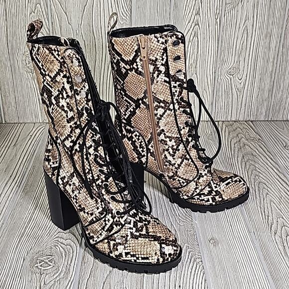 DV Dolce Vita Ayleen Snakeskin Print Mid Calf Combat Boots Womens Size 5 NEW - Picture 2 of 16